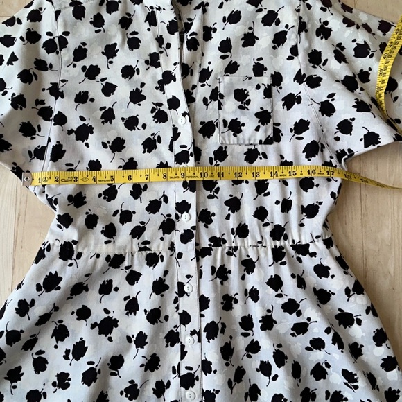 Vintage 70s 80s Petites by Willi Cotton Shirtwaist Dress Black/Ivory Floral Sz 8 - Picture 9 of 15